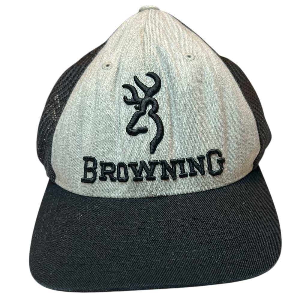 Browning Men’s  flexfit fitted gray / black cap - size Large/XL